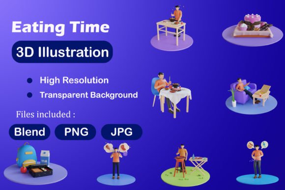 3D Eating Time Pack: Fresh Visuals for Modern Brands