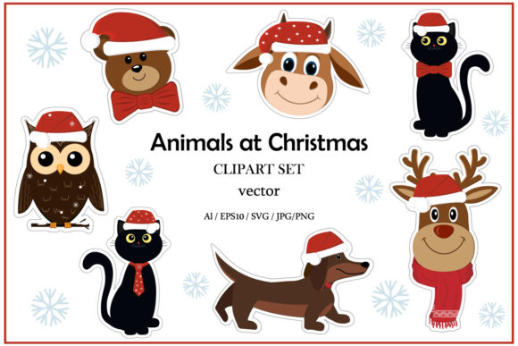 Animals in Santa Claus Hats: Festive Design Assets for Holiday Projects