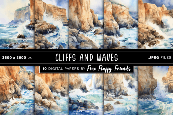 Bring the Coast to Your Canvas with Cliffs and Waves Digital Paper
