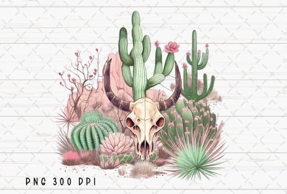 Cow Skull Vintage Desert Cactus PNG: Western Aesthetic for Modern Design