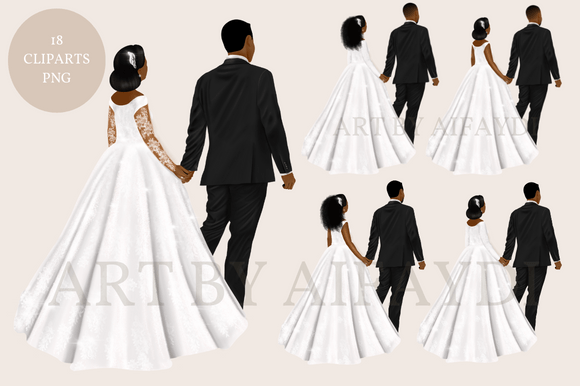 Dark Skin Wedding Couple Clipart Png: Realistic Design Assets