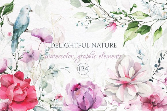 Delightful Nature: 124 Watercolor Elements for Authentic Design
