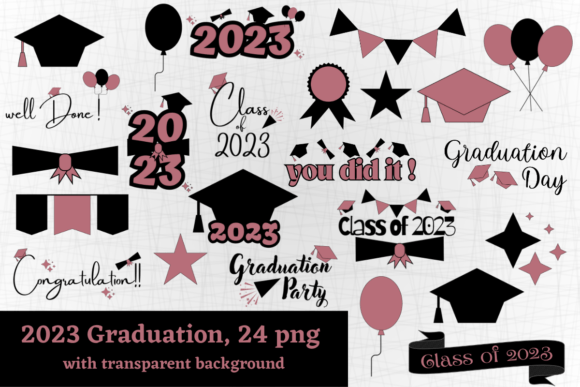 Elevate Your Projects with Rose Gold and Black Graduation Clipart