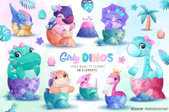 Girly Dinosaur Newborn Clipart: A Whimsical Design Asset