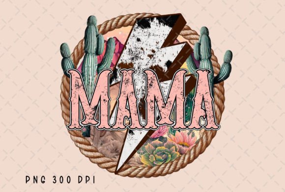 Mama Retro Lightning Bolt Cowgirl PNG: A Bold Design Asset