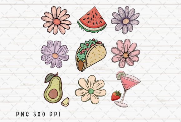 Retro Flowers Floral Food Summer PNG for Vibrant Designs