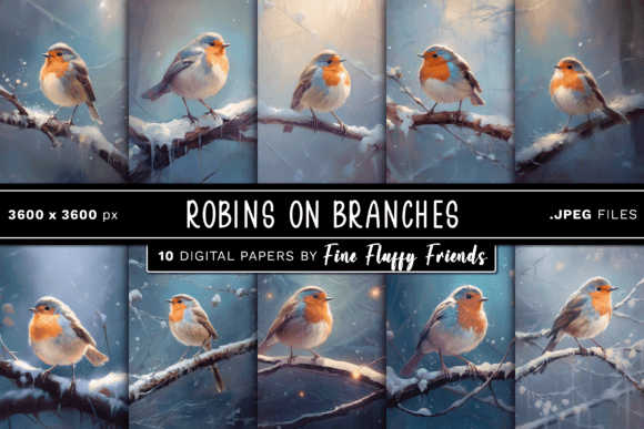 Robins on Branches Digital Paper: A Designer's Seasonal Asset