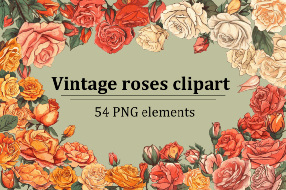 Vintage Roses Clipart: 54 Elements for Your Creative Projects